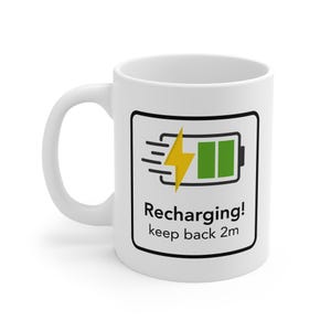 Charging Humor Mug: Perfect for Coffee Lovers, Gift for Tech Enthusiasts, Recharge Your Spirits, Funny Office Gift, Birthday Present