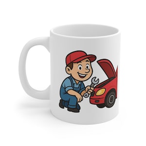 Mechanic&#39;s 11oz White Mug | Car Lover Gift | Automotive Coffee Cup | Funny Mechanic Mug | Birthday Gift for Him | Garage Decor