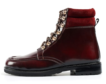 Genuine Leather Handmade Long Boots Men -  Nolan Burgundy - VV208