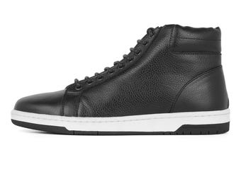 Genuine Leather Handmade Black Sneakers - Vance - VV252