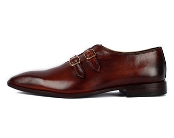 Genuine Leather Handmade Double Monk Shoes Men - Georgio - VV142