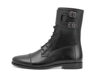Genuine Leather Handmade Long Boots Men - Raven - VV241
