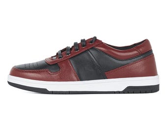Genuine Leather Handmade Burgundy Sneakers - Solis - VV253