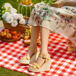 Handmade Leather Wedges Sandals for Women | Unique Women Shoes | Comfortable Travel Wedges | Arden Camel | VV LC 164