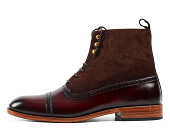 Genuine Leather Handmade Long Boots Men -  Ryder Burgundy - VV207