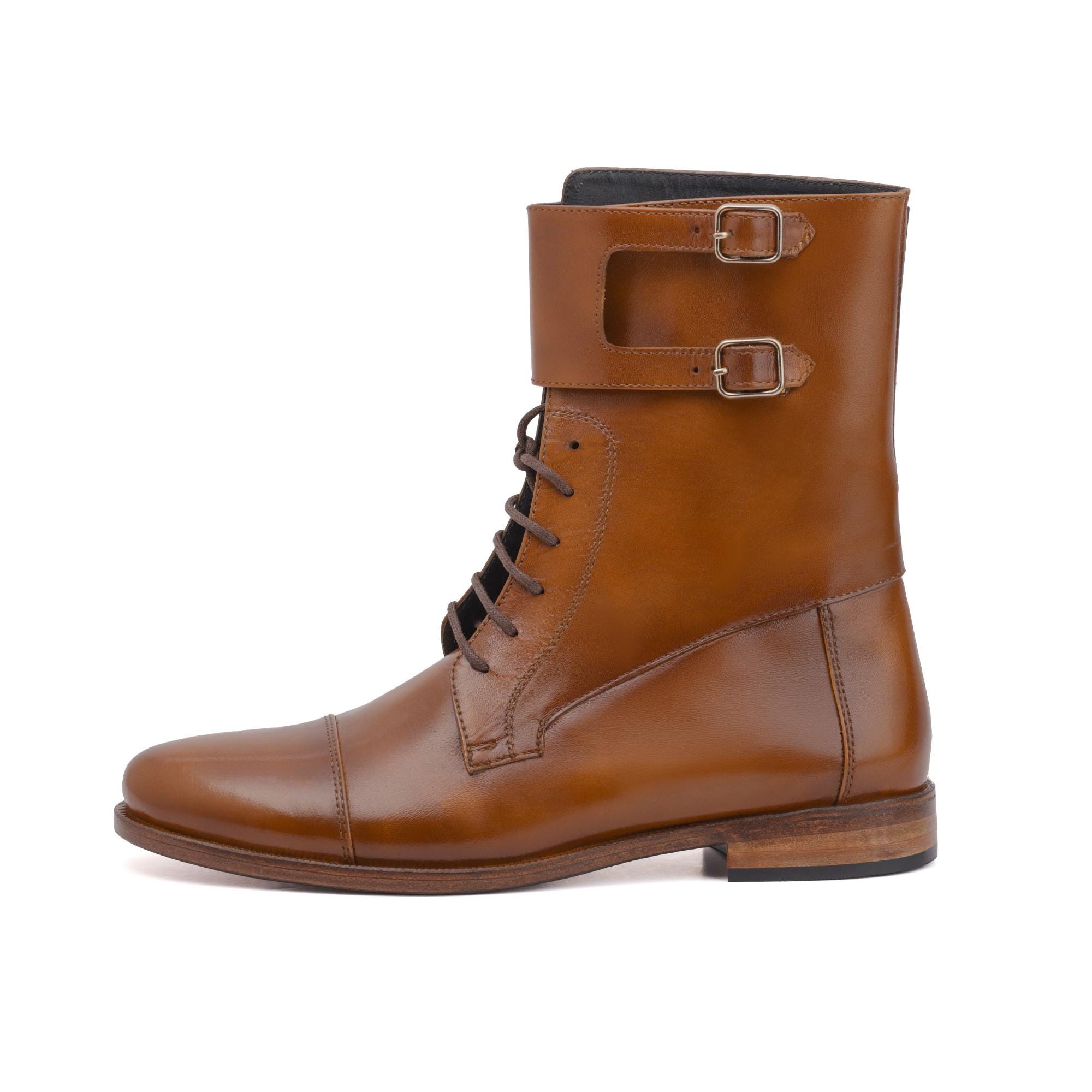 Genuine Leather Handmade Long Boots Men - Everheart - VV235