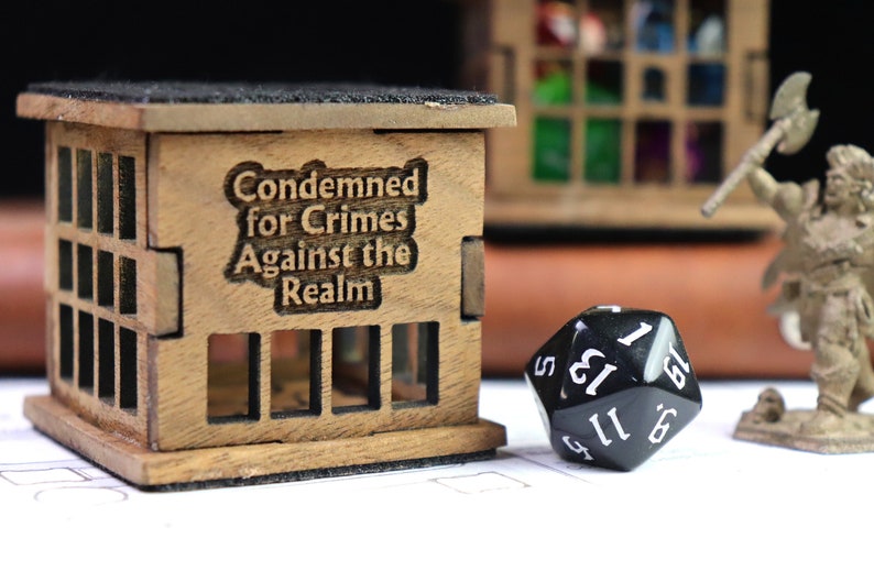 Personalized Dice Jail for Dungeons and Dragons, Dnd, D&D 5e, Pathfinder and TTRPGS. Walnut