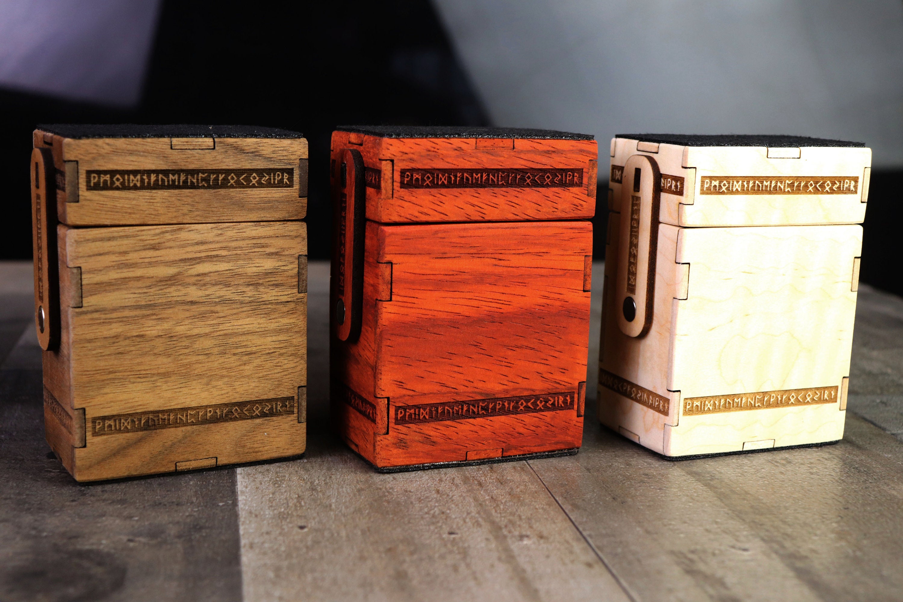 yugioh wooden card chest Three CCG/TCG Collectible Card Deck Boxes with Display Frames & Dividers.  Display, Organize, Store Game Cards and Trading Cards main image 1