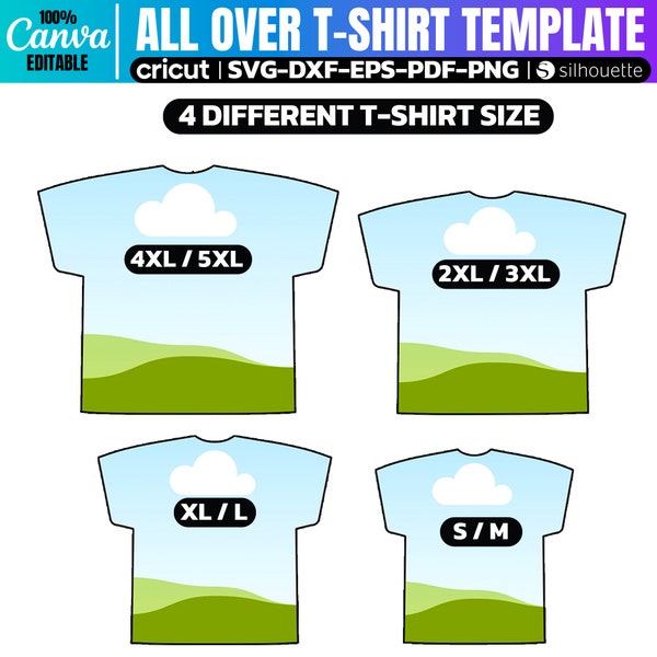 All Over T-Shirt Template, T-Shirt Design Template, All Over T-Shirt Sublimation Template, Blank Template, T-Shirt Outline, Canva Editable