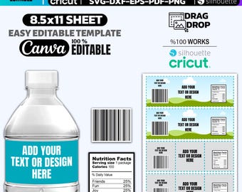 8 oz Water Bottle Label Template, Canva Editable Party Sticker, Printable Sticker
