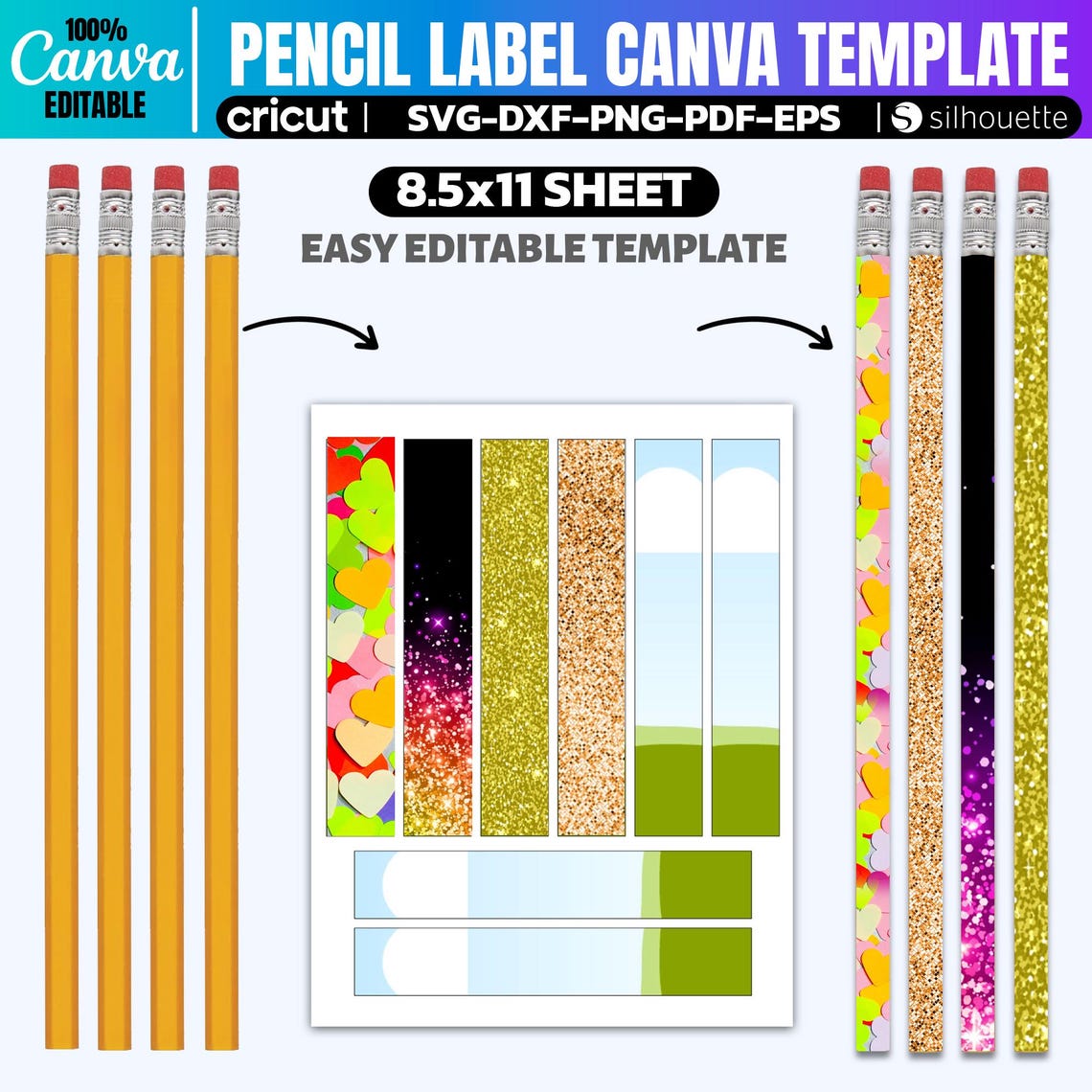 Editable Pencil Label Template: Personalized School Stickers (canva ...