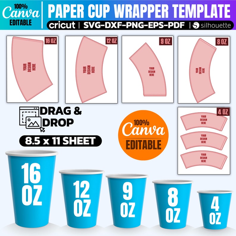 Paper Cup Wrapper Template Bundle: Canva & SVG (digital Download) - Etsy