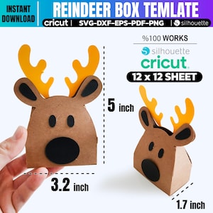 Reindeer Box Cut File Svg, Christmas Gift Box Template, Party Favors Box Svg, Christmas Svg, Reindeer Svg, Cricut Silhouette Cut File