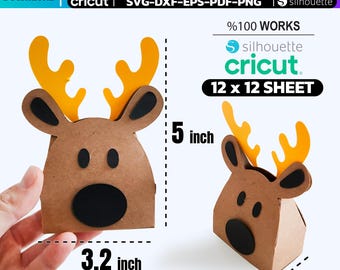 Arquivo de corte para caixa de rena, presente de Natal, lembrancinha de festa (svg, dxf, pdf, eps, png)