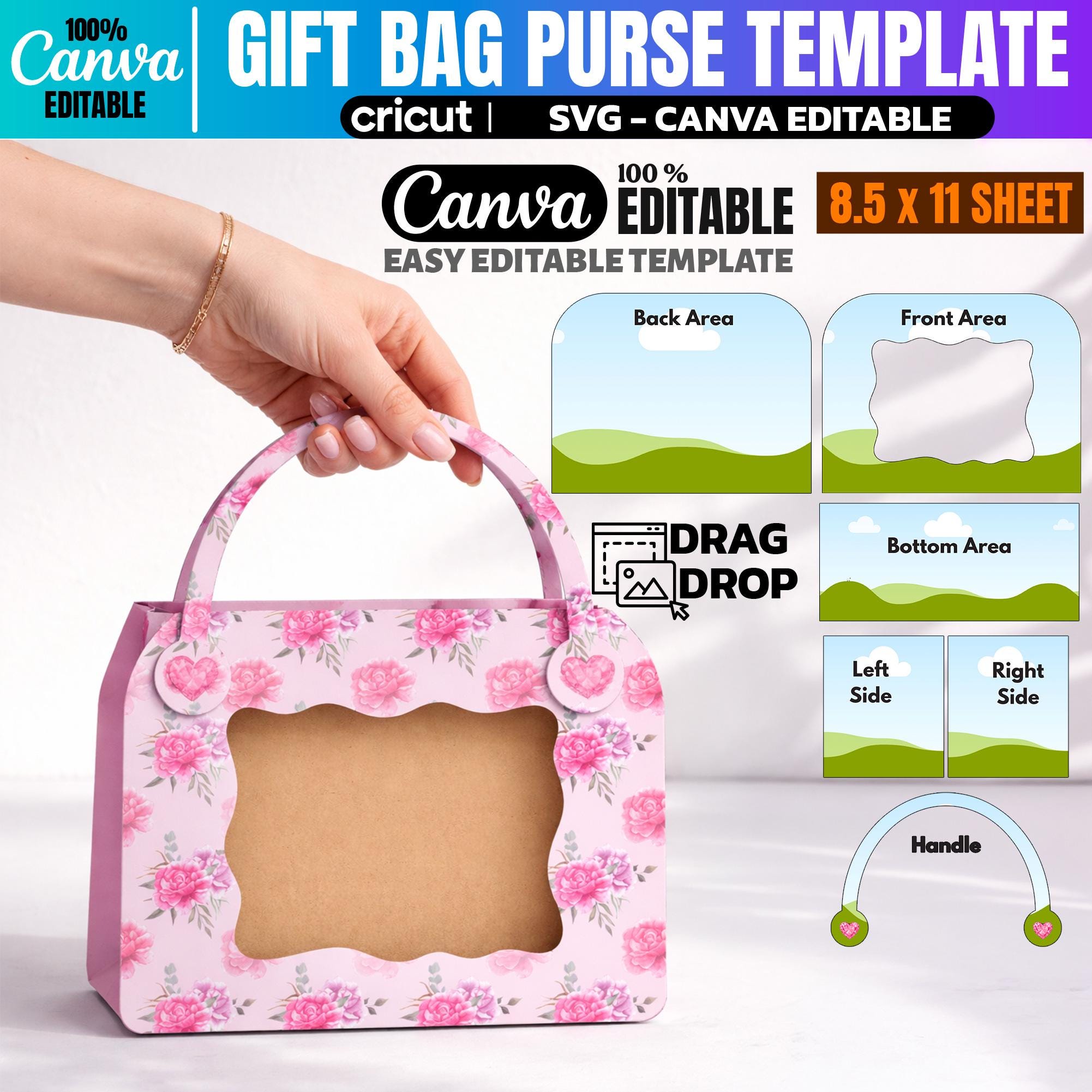 Printable Handbag Design Handbag Gift Box Template, Purse Giftbag, Printable Handbag Pattern ...