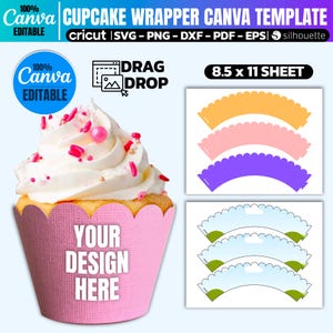 Modello per incarto per cupcake, modello per incarto per cupcake modificabile da Canva, incarto per cupcake in formato SVG per Cricut, bomboniere, incarto per cupcake per matrimonio