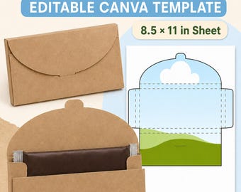 1.55 oz Chocolate Bar Purse Template, Canva Editable SVG, 8.5x11 Printable Party Favor