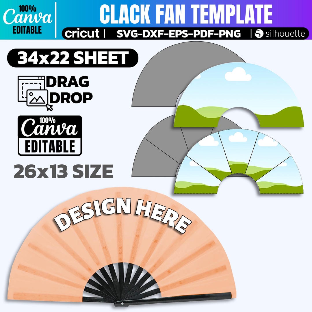 Clack Fan Template Editable Chinese Fan SVG PNG PDF digital Clack Fan Template Editable Chinese Fan SVG PNG PDF digital