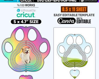 Dog Paw Wind Spinner Canva Template, Cricut (svg, dxf, eps, pdf, png)