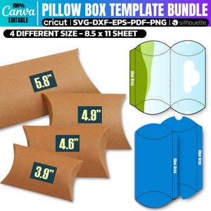 Kissen Box Vorlage Bundle, Box SVG, Kissen Box SVG, Kissen Boxen SVG, Geschenkbox, bearbeitbare Canva, Instant Download