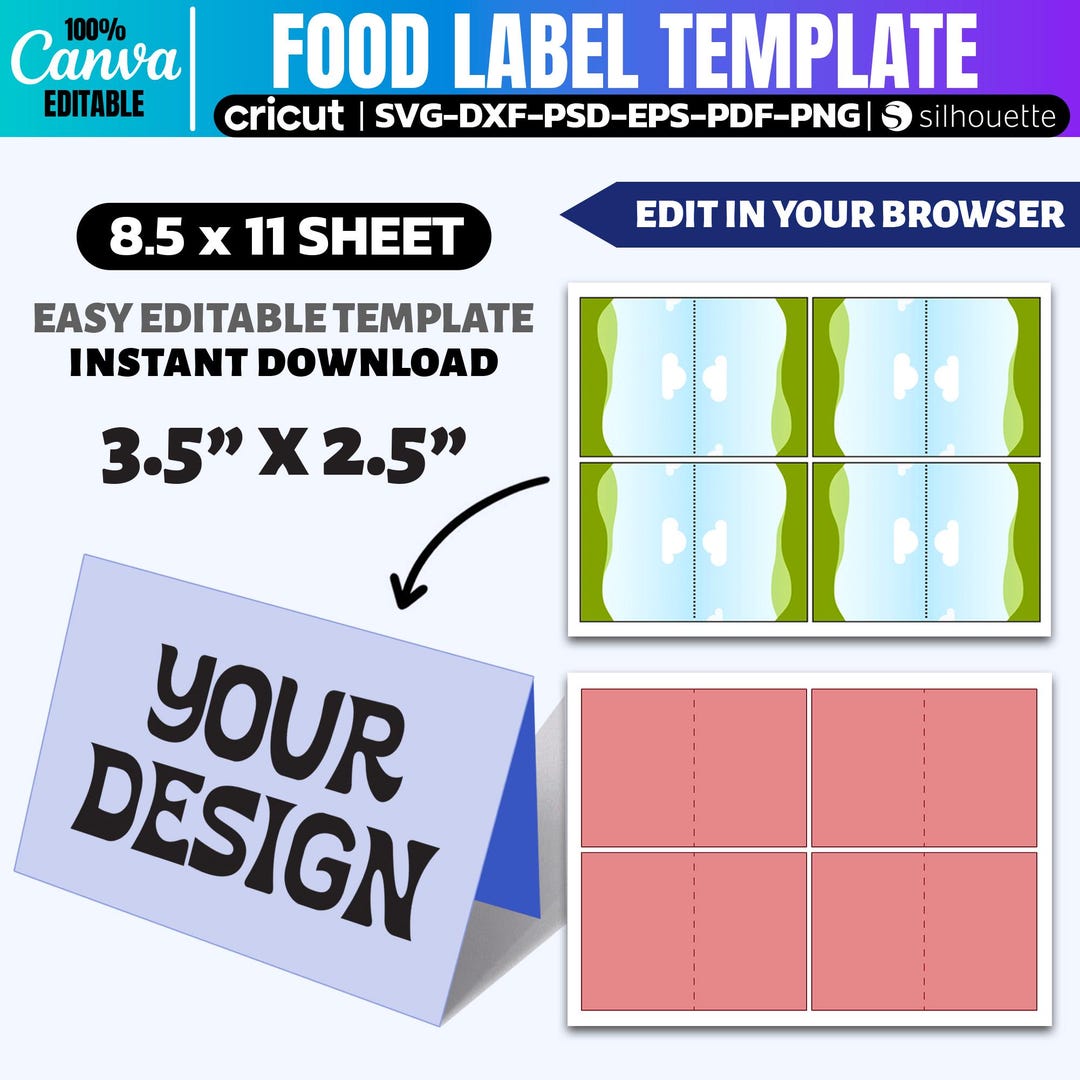 Editable Food Label Template: Buffet Table Cards, Canva SVG (digital ...