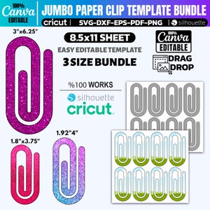 Jumbo Büroklammer Vorlage, Jumbo Büroklammer Png-Datei, Büroklammer Lesezeichen Vorlage, Easy Cut, Jumbo Büroklammer Cricut Silhouette cut Datei