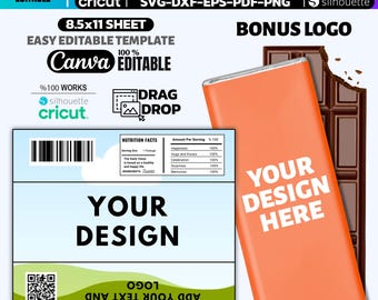 Plantilla editable de etiqueta para envoltorio de barra de chocolate de 1.55 oz, Canva Candy, chocolate para fiesta imprimible
