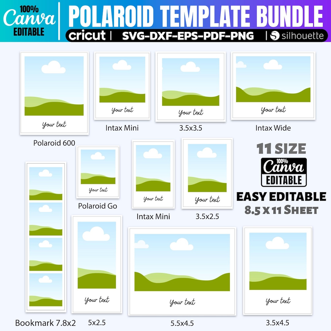 11 Size Polaroid Photo Template Bundle, Canva Custom Polaroid