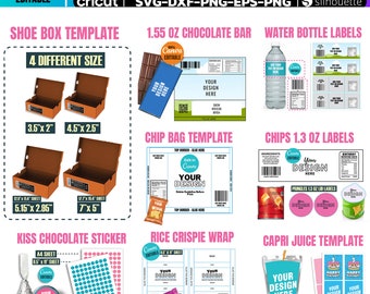 Party Template Bundle: Shoe Box, Chip Bag, Water Bottle (Digital Download)