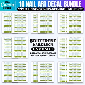 Nail Art Decal Template Bundle, Nail art Decal Canva Editable Tempalate, Nail Blank Template, Nail Template Svg, Nail Wrap, Cricut Svg