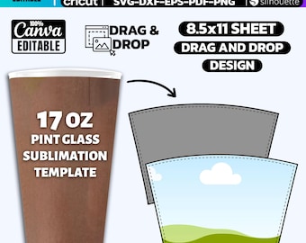 17oz Pint Glass Sublimation Template: Canva, Cricut, Silhouette (Digital Download)
