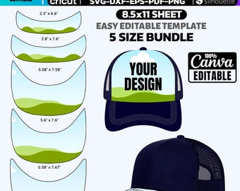 Trucker Hat Template Bundle:  5 Size Editable Canva Design for Sublimation (Digital Download)