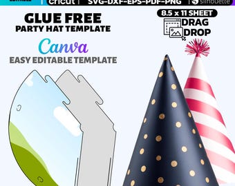 Editable Party Hat Template: Canva & Cricut, DIY Party Favors (Digital Download)