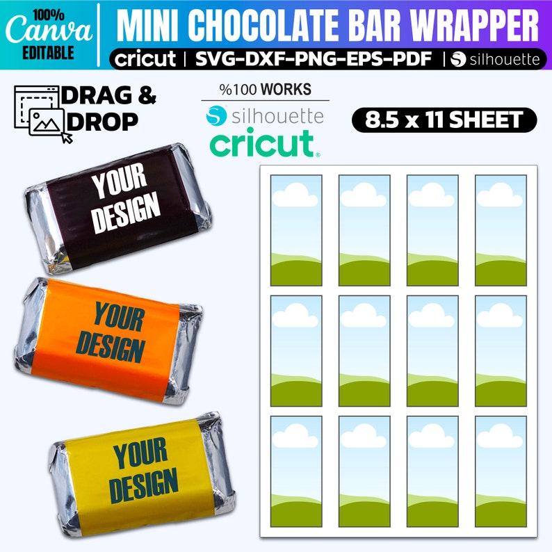 Mini Candy Bar Wrapper Template, Custom Chocolate, Canva (svg, Dxf, Eps ...