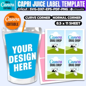 Capri Juice Label Template Canva, Capri Template Canva Party Favors, Blank Capri Sticker Template, Juice Label Party, Custom Capri Label