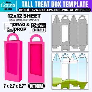 Tall Box Template Svg, Tall Treat Box Canva Template, Tall Gable Box Template, Gift Box Template, Favor box svg, Doll Box Template