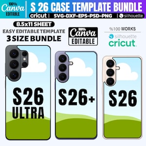 Samsung Galaxy S26-S26 Plus & S26 Ultra Phone Case Template Set, Canva bearbeitbares Mockup