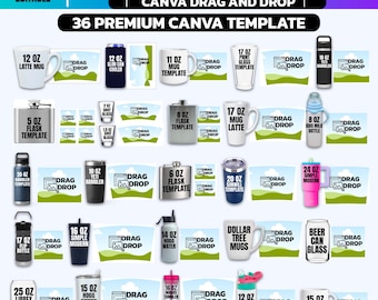 Tumbler Sublimation Template Bundle: 36 Canva Editable Designs (Digital Download)