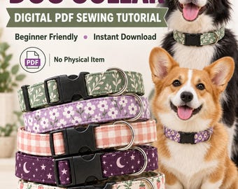 Dog Collar Sewing Tutorial PDF, 5 Adjustable Sizes XS-XL, Beginner Project
