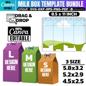 Lot de modèles de boîte de lait Svg, boîte de lait Svg, boîte de faveur de lait Svg, modèle de boîte cadeau, glisser-déposer, boîte Svg, boîte de faveur, boîte modèle Svg