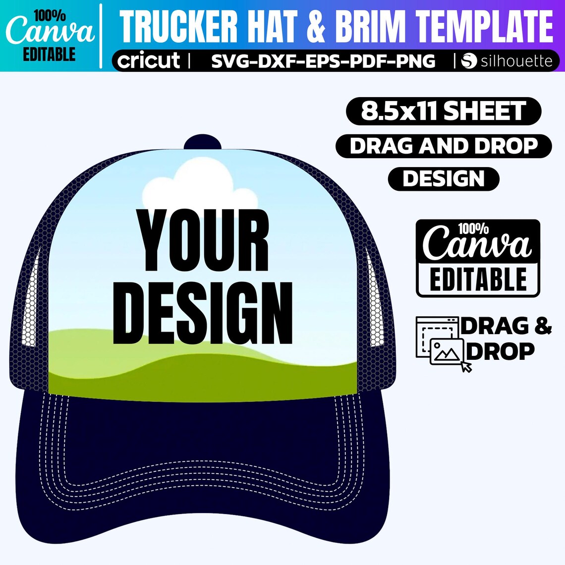 Trucker Hat Template Bundle 5 Size Editable Canva Design for