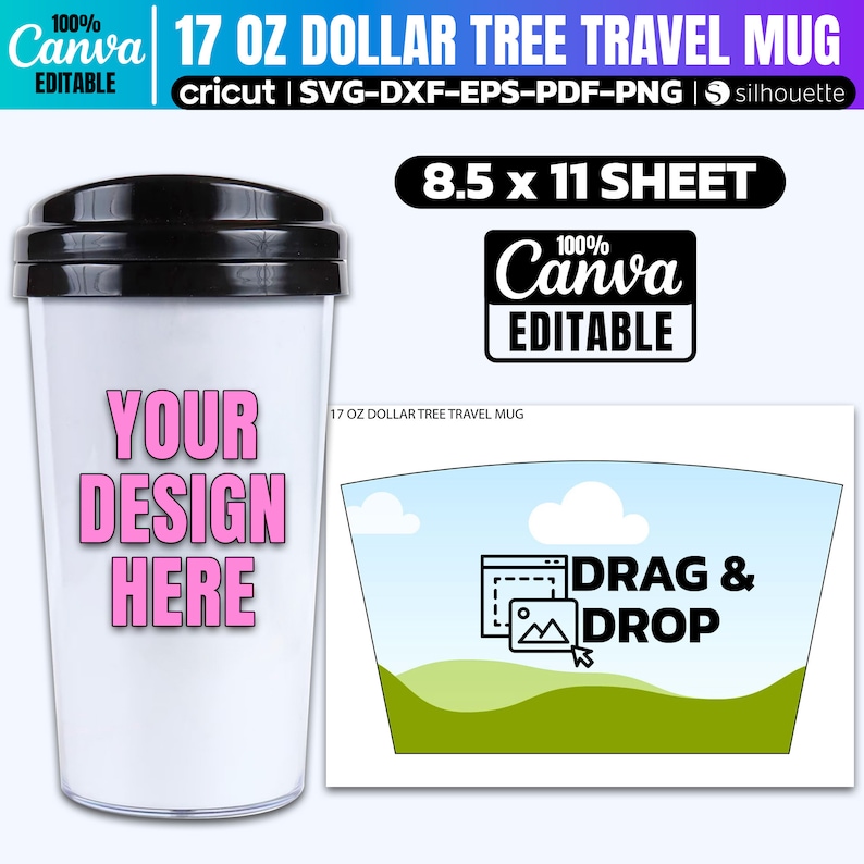 17oz Dollar Tree Travel Mug Template, Travel Coffee Cup Sublimation