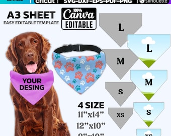 Editable Pet Bandana Collar Template Bundle: Canva, SVG, PDF (4 Sizes) (Digital Download)