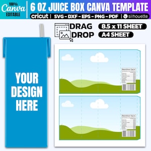 6 Oz Juice Box Wrap Canva Template, Juice Box Wrapper Template Svg, Birthday Party Favors Template, Juice Box Sticker, Canva Template