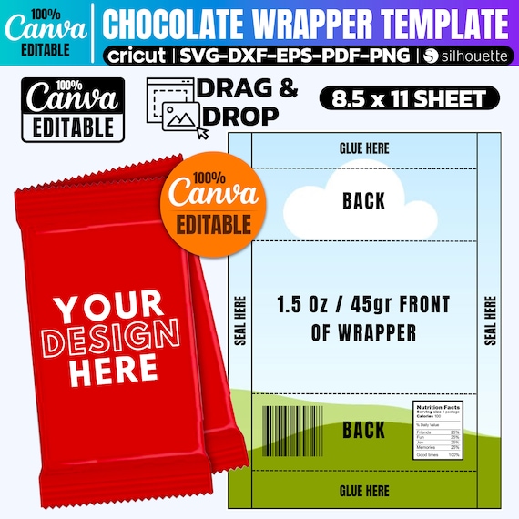 Canva Chocolate Wrapper Template: 1.5 Oz Candy Bar Wrap (Digital Download)