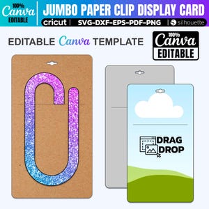 Cartão de exibição de clipe de papel gigante Canva, modelo de cartão de exibição de clipe de papel Svg, Svg, PNG, EPS, Dxf, PDF, Canva, Cricut, arquivo de corte Silhouette