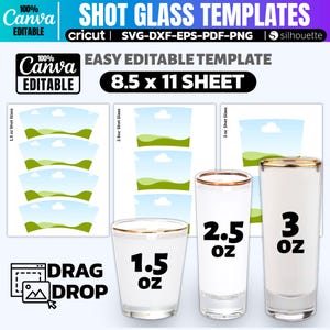 Pacchetto di modelli per bicchierini da shot, modello per bicchierini da 3 oz, 2,5 oz, 1,5 oz Canva, involucro per bicchierini, bicchierino in formato SVG, stampa a sublimazione per bicchierini in formato PNG