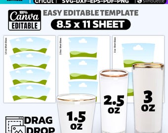 Plantillas para vasos de chupito: Diseño envolvente, editables en Canva (descarga digital)