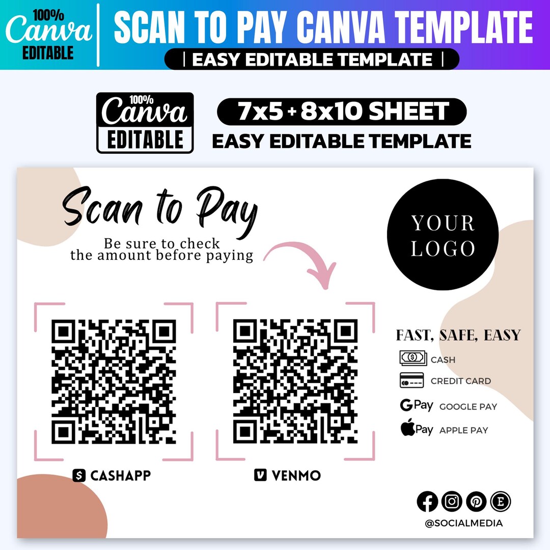 Scan to Pay Sign: Editable QR Code Canva Template (digital Download) - Etsy