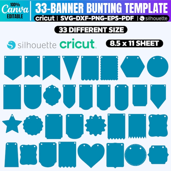 Bunting Banner Template, Bunting Banner Svg, Flag Banner Svg, Bunting Flag Svg, Birthday Garland, Canva Template, Cricut, Cricut Cut Files